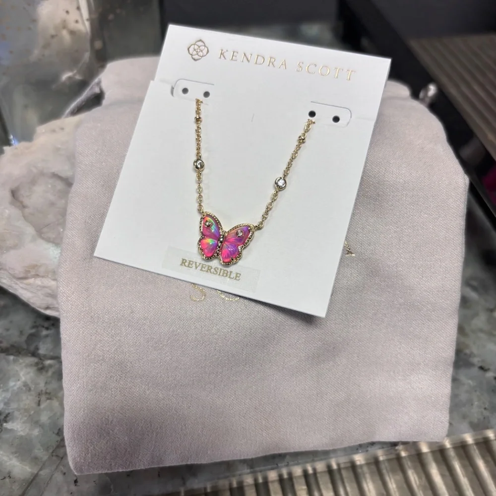 Kendra Scott Cailey Butterfly Gold Pendant Necklace in Pink Opalescent Resin - Picture 5 of 5